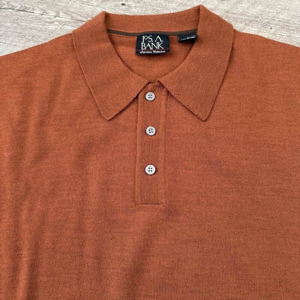 Jos A Bank Polo Sweater Mens Large Rust 100% Merino Wool Signature Knit Light